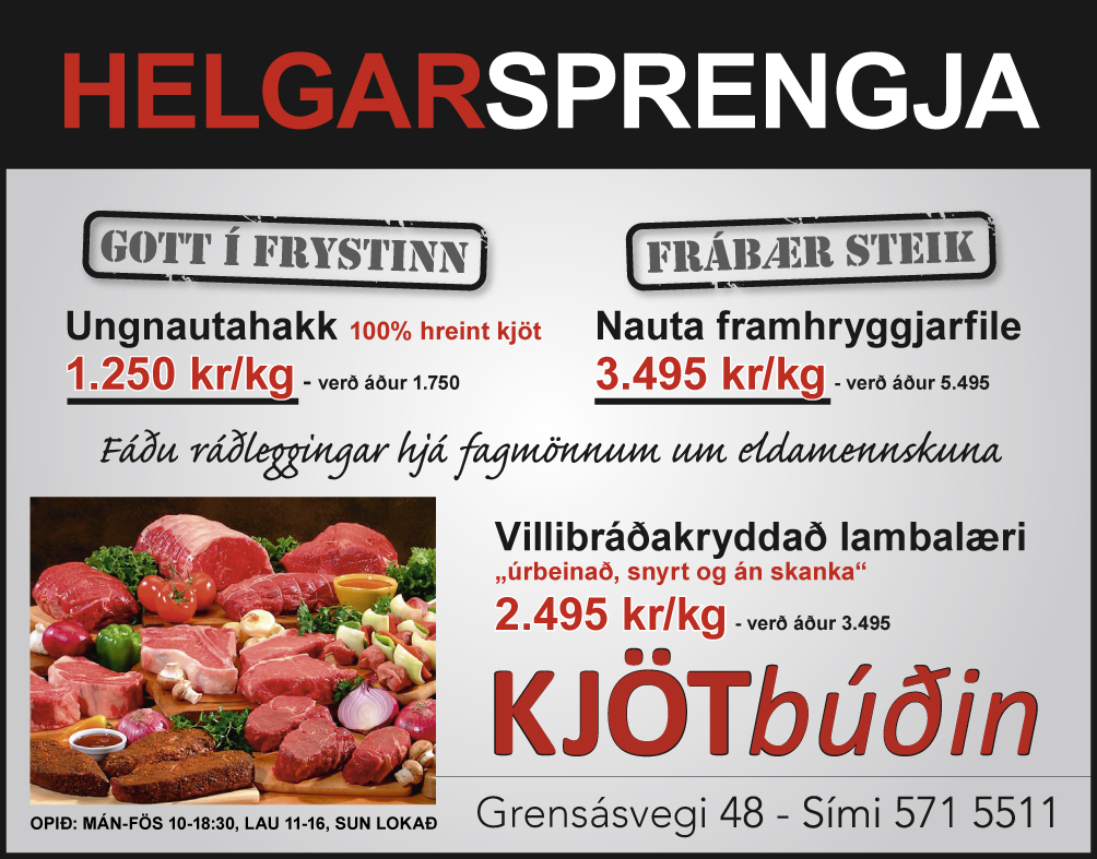 Kj&ouml;tb&uacute;&eth;in | S&eacute;rfr&aelig;&eth;ingar &iacute; nautakj&ouml;ti | Veislu&thorn;j&oacute;nusta | Grens&aacute;svegi 48