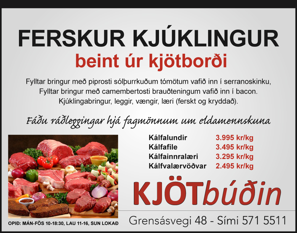 Kj&ouml;tb&uacute;&eth;in | S&eacute;rfr&aelig;&eth;ingar &iacute; nautakj&ouml;ti | Veislu&thorn;j&oacute;nusta | Grens&aacute;svegi 48
